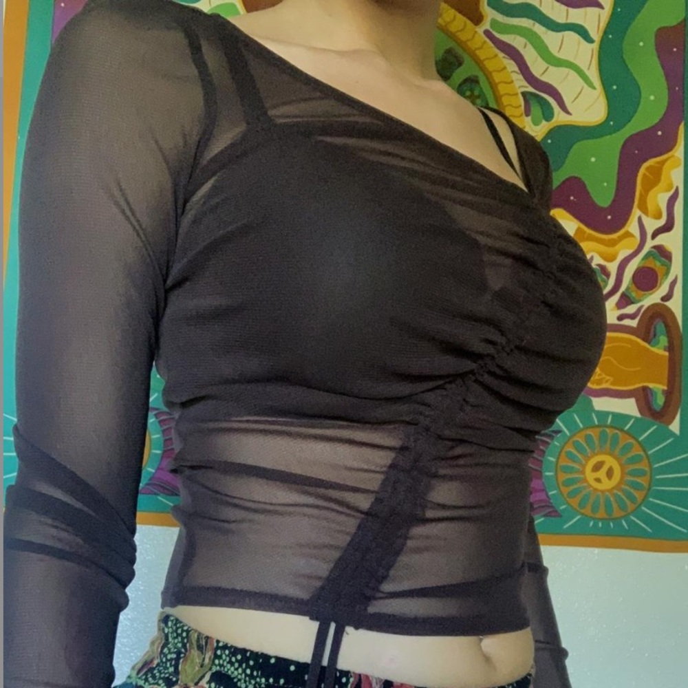 NWT Urban Outfitters Asymmetrical Sheer Long Sleeve Top